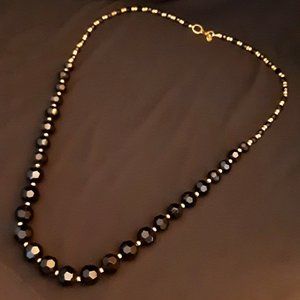 Vintage Black and Gold Beaded Necklace Signed Bonnie J